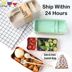 900ml Portable Healthy Material Lunch Box 3 Layer Wheat Straw Bento Boxes Microwave Dinnerware Food Storage Container Foodbox