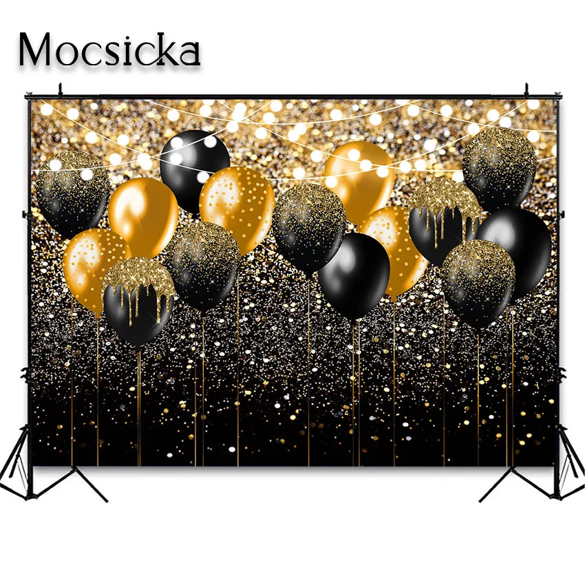 Mocsicka Black Gold Backdrop for Birthday Wedding Graduation Party Photography Background Glitter Gold Balloon Party Decorations