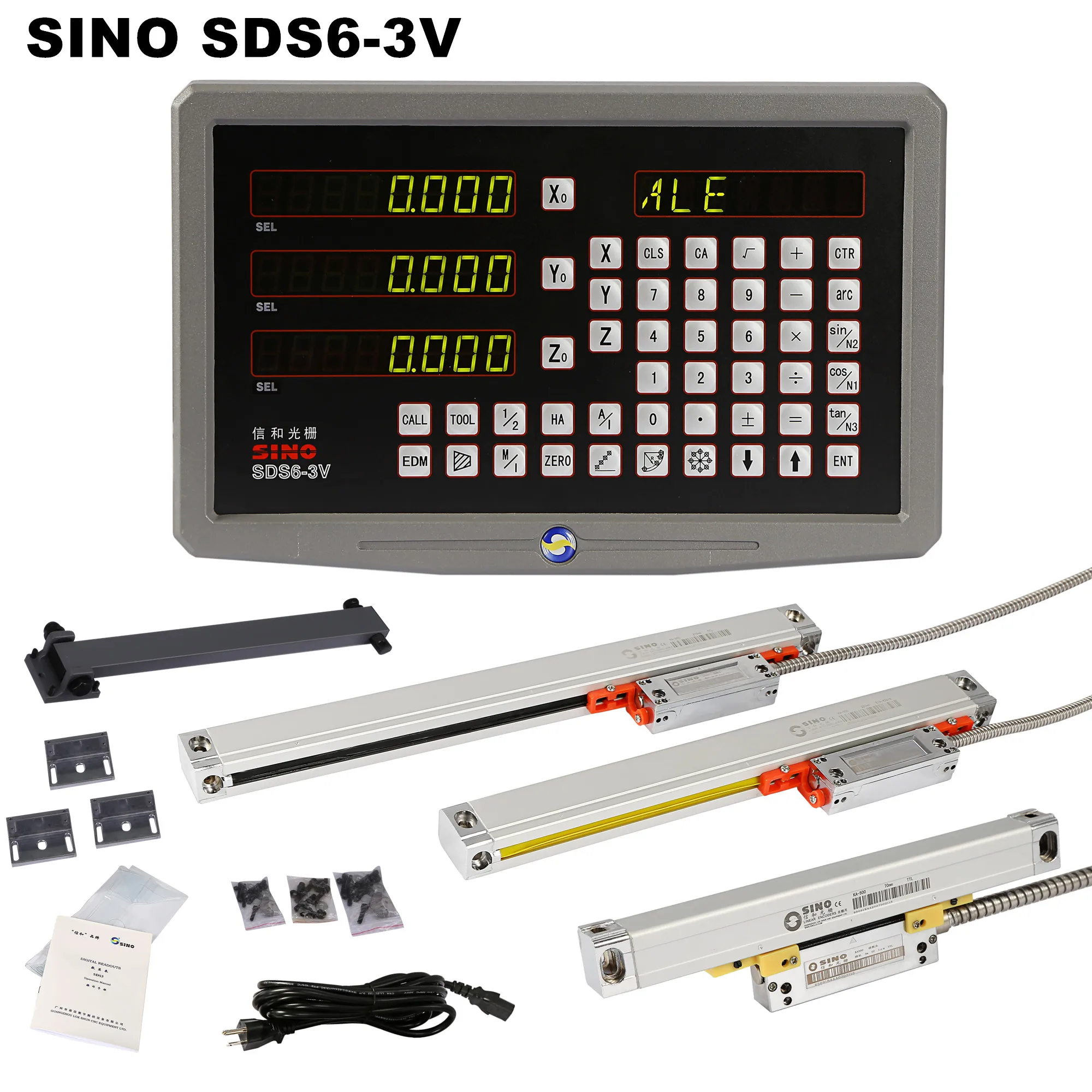 

SINO SDS6-3V Metal Case 3 Axis Lathe Milling DRO Digital Readout And 5um KA-300 Linear Scale + KA-500 Slim Optical Encoder Ruler