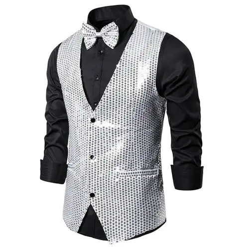 New Design Men Sequins Pattern Glitter Embellished V-neck Blazer Vest Male Evening Party Suits Plus Size hot - Image 8