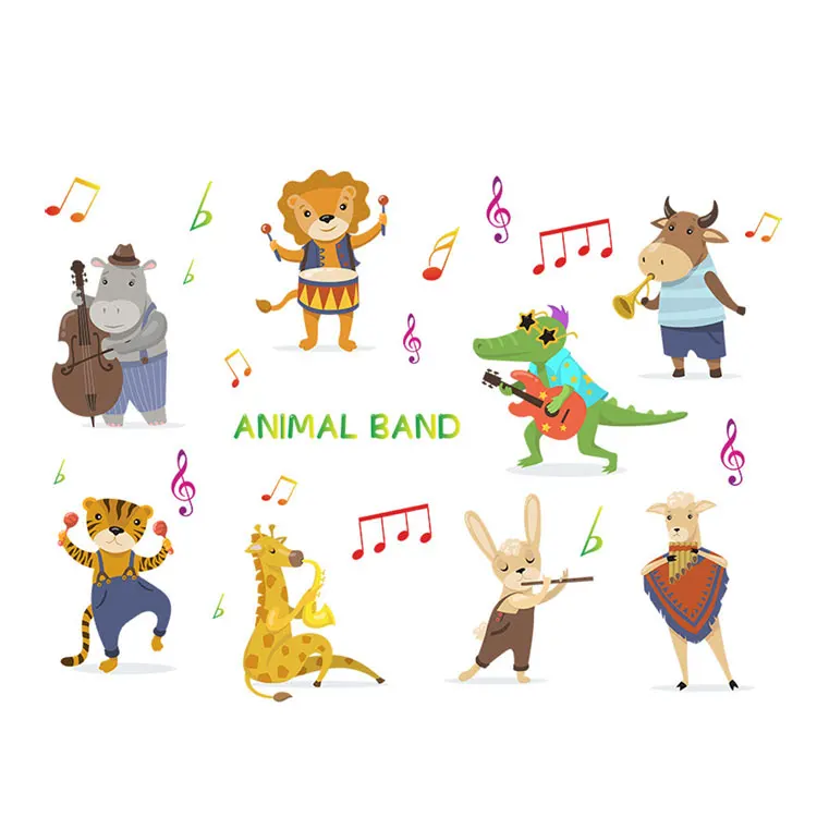 Cartoon-Tier-Konzert-Wandaufkleber, Kinderzimmer-Dekoration, Wandbild, Wohnzimmer, Schlafzimmer, Dekor-Aufkleber, Kinderzimmer, selbstklebend – Detail 7