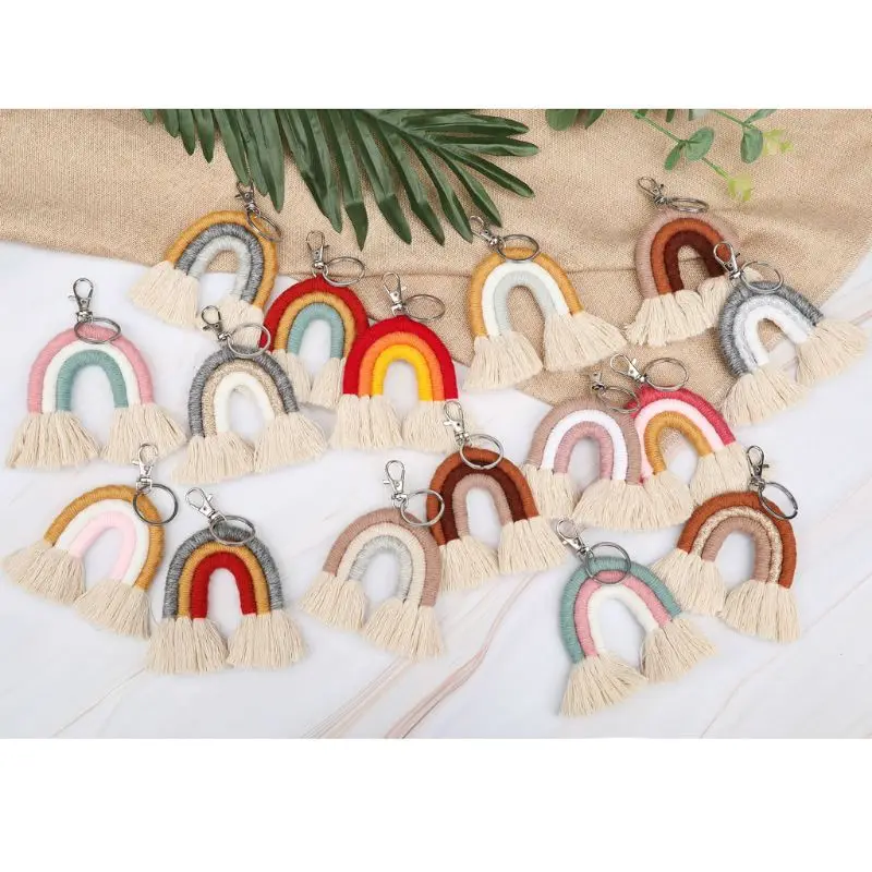 Fashion Weaving Rainbow Keychains for Women Tassel Macrame Keyrings Accessories Jewelry