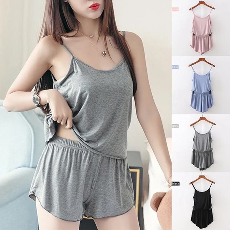 2023 New Pajamas For Women Summer Cotton Sleepwear Sexy Pyjamas Set Tank Top Shorts Nightwear