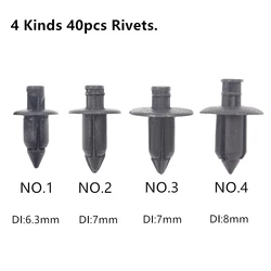 4 Kinds 40 Pcs Car Plastic Fairing Rivet Setting Panel Fastener Clips 6mm 7mm 8mm Push Pin Fastener