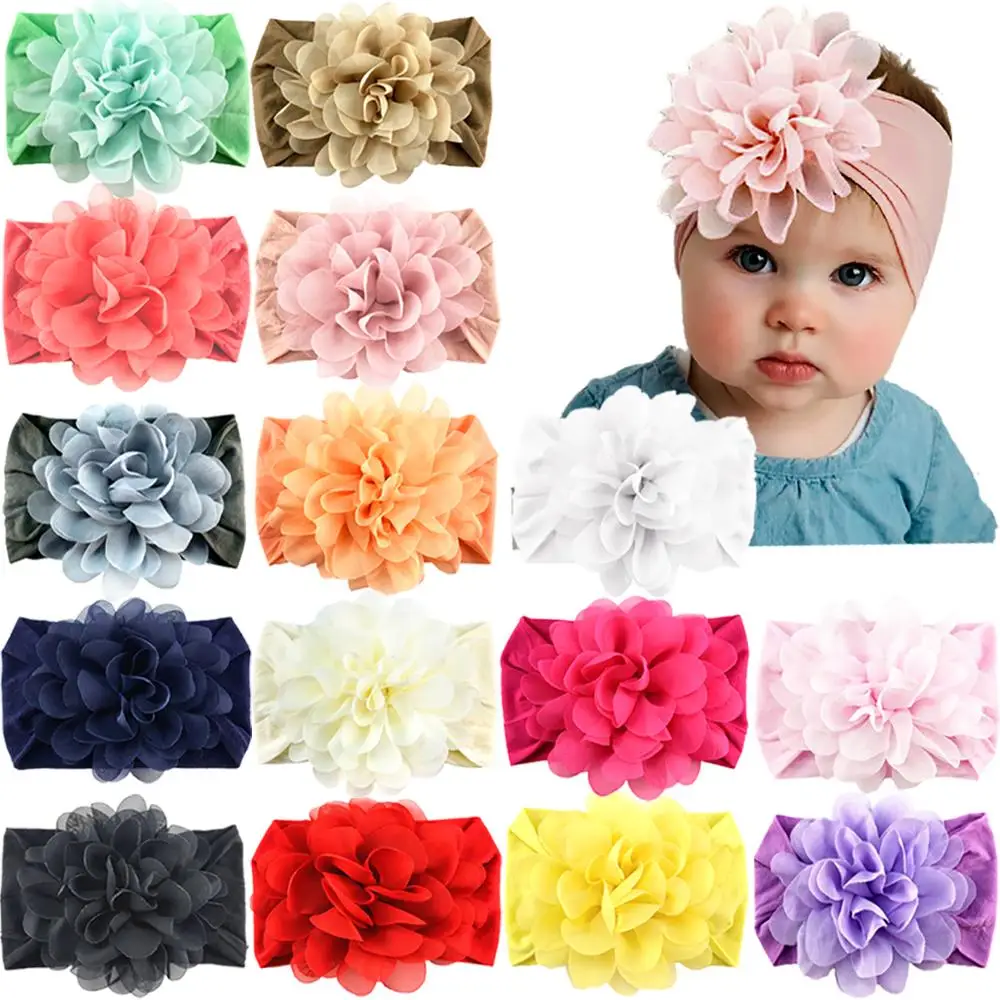 Nylon Headbands para Bebês Meninas, Hairbands, Cabelo Wraps, Big Chiffon Flower, Elásticos para Crianças Recém-nascidas, Crianças, Aleatório, 8 Pcs