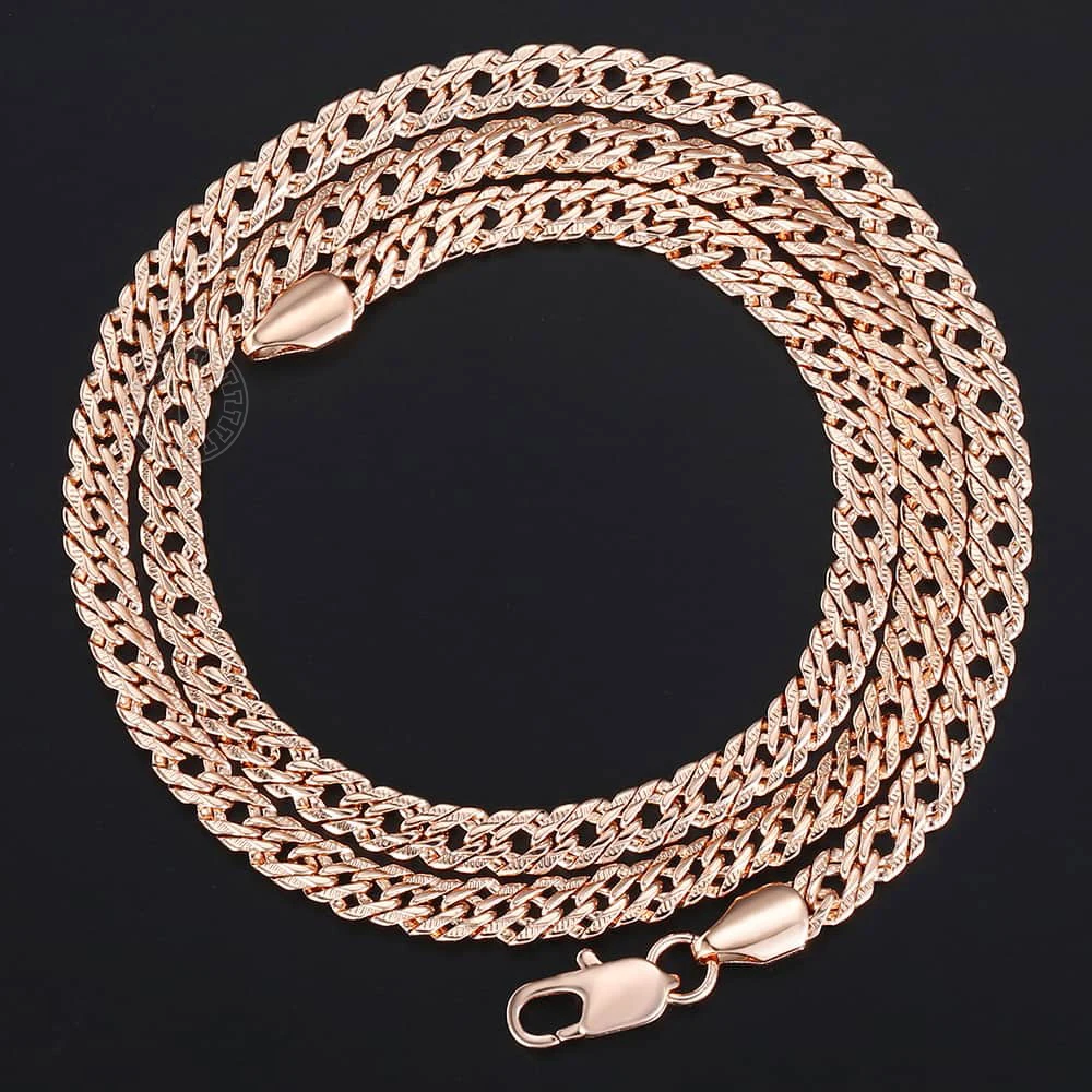 Necklace for Women Cuban Link Chain 585 Rose Gold Color Womens Necklaces Chain Jewelry 5mm 50-60cm DGN453