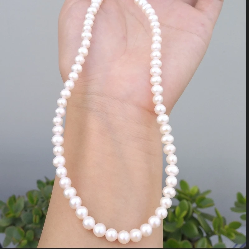 

Elegant 5-6mm Pearl Necklace for Women Real Near Round Akoya White Wedding 925 Silver Jewelry Bride Gifts Daily Free Shipping