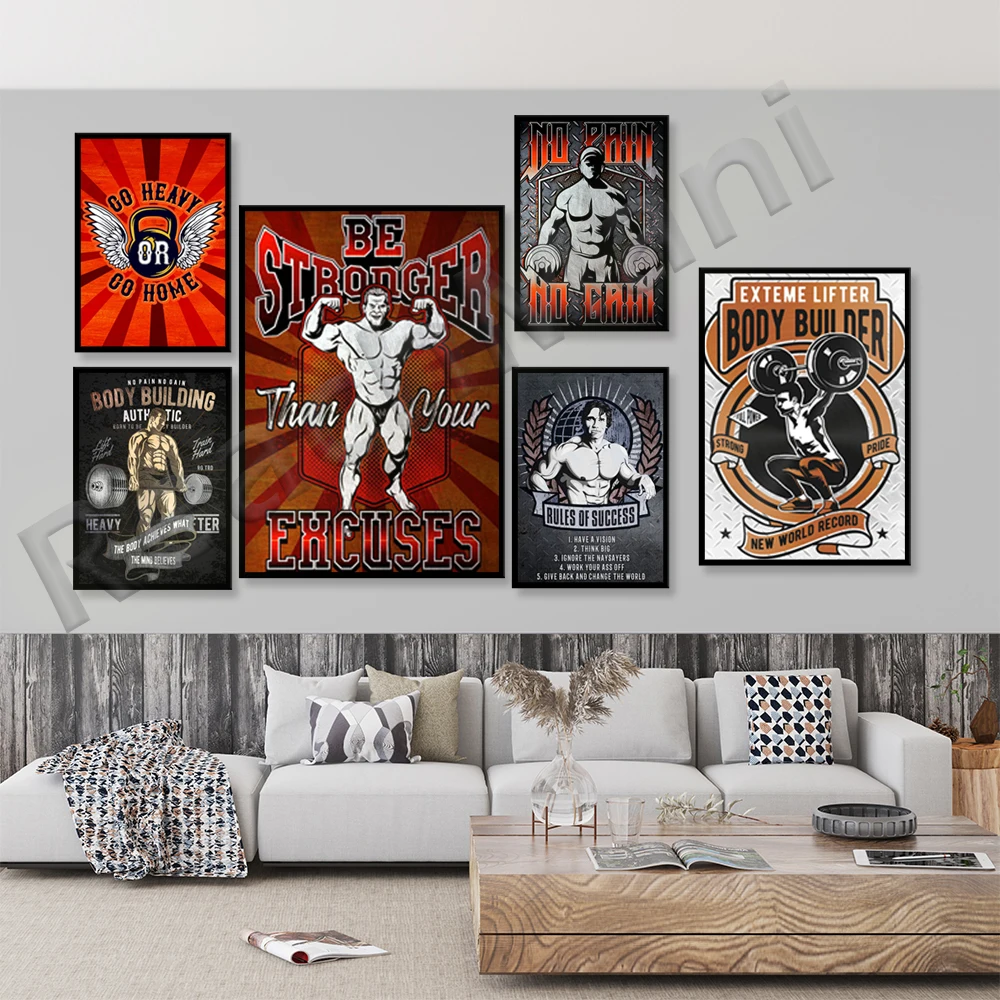 Poster Prints Oil Painting Arnold Schwarzenegger Bodybuilding Fitness GYM Workout Wall Art Pictures Home Decor