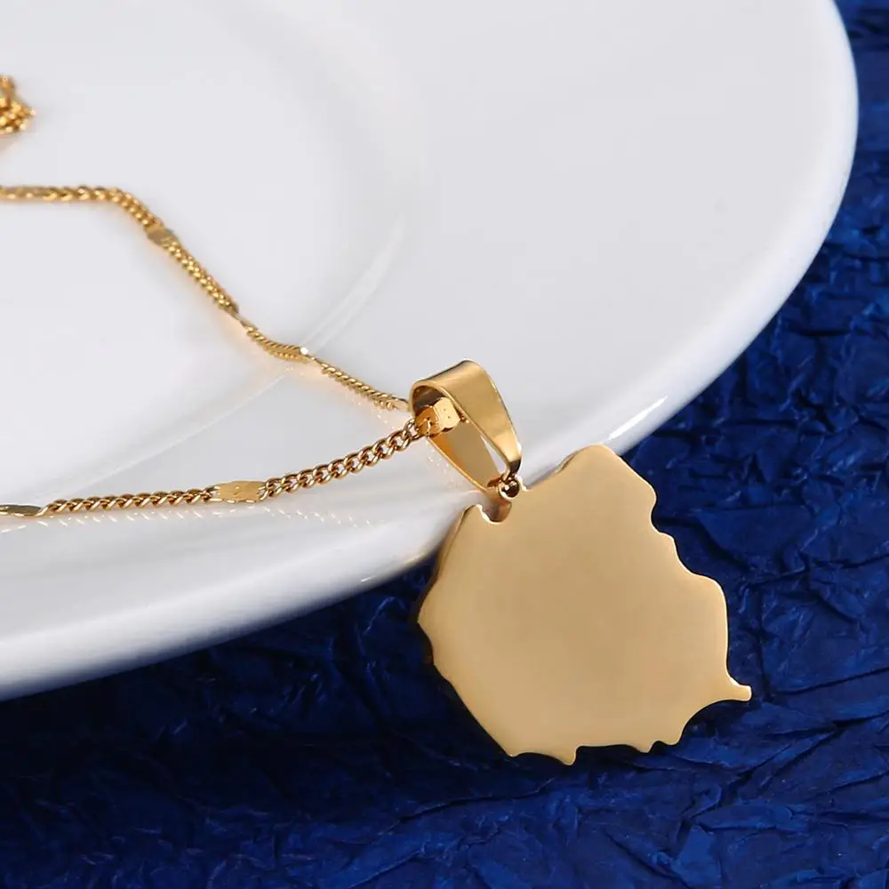 Stainless Steel Gold Color Polska Map Pendant Necklace Map of Poland Chain Jewelry