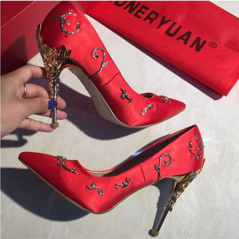 Luxury Women Shoes White pointe shoes Flower Heel Wedding Shoes Women Elegant Silk Brand Design heel shoes Ladies high heels