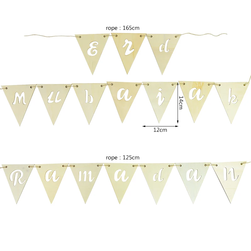 Wooden Eid Mubarak Banner Bunting Islamic Muslim Hajj Festival Party Ramadan Decor DIY Wood Craft Hanging Ornament Garland