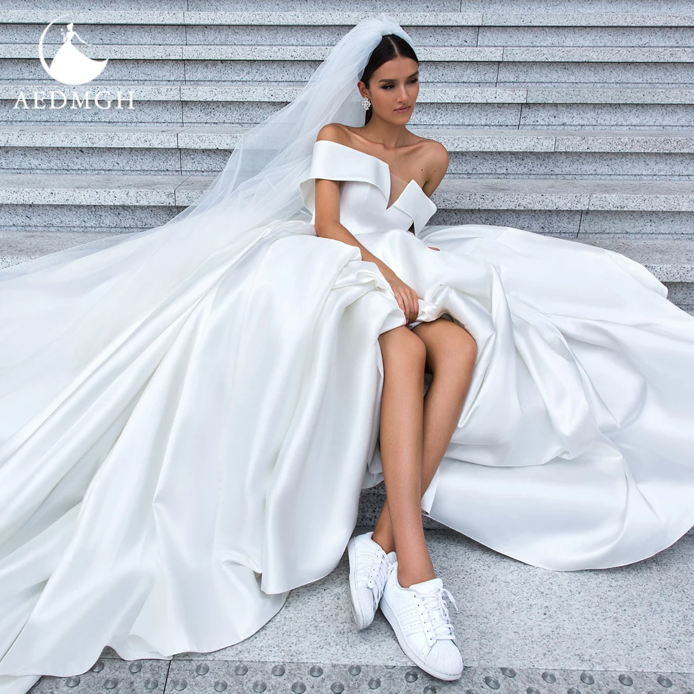 

Aedmgh Ball Gown Vintage Stain Wedding Dresses 2024 Strapless Off The Shoulder Robe De Mariee Simple Court Train Bridal Dress