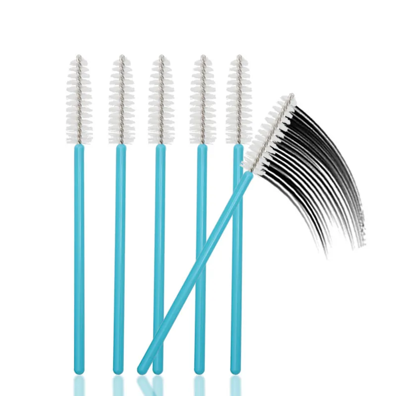 Varitas desechables de rímel de nailon, pinceles de mango azul, pinceles de maquillaje, herramientas de extensión de pestañas, 50 Uds.