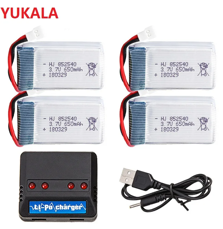 5pcs 3.7V 650mAh Drone Rechargeable Li-polymer Battery 802540 + USB Charger set For X5C X5C-1 X5 H5C Quadcopte