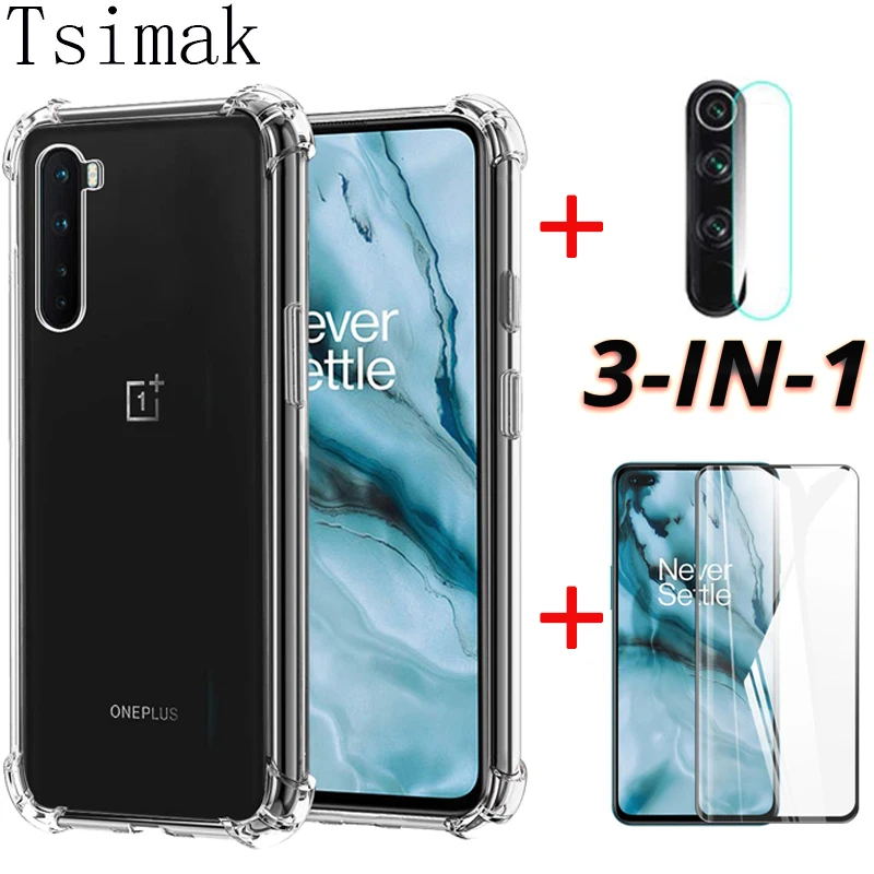 3-in-1/Silicone Case For OnePlus Nord 2 CE N10 N100 N200 9R 8T 6T 7T 7 8 Pro 5G Tempered Glass Screen Protector Camera Len Film