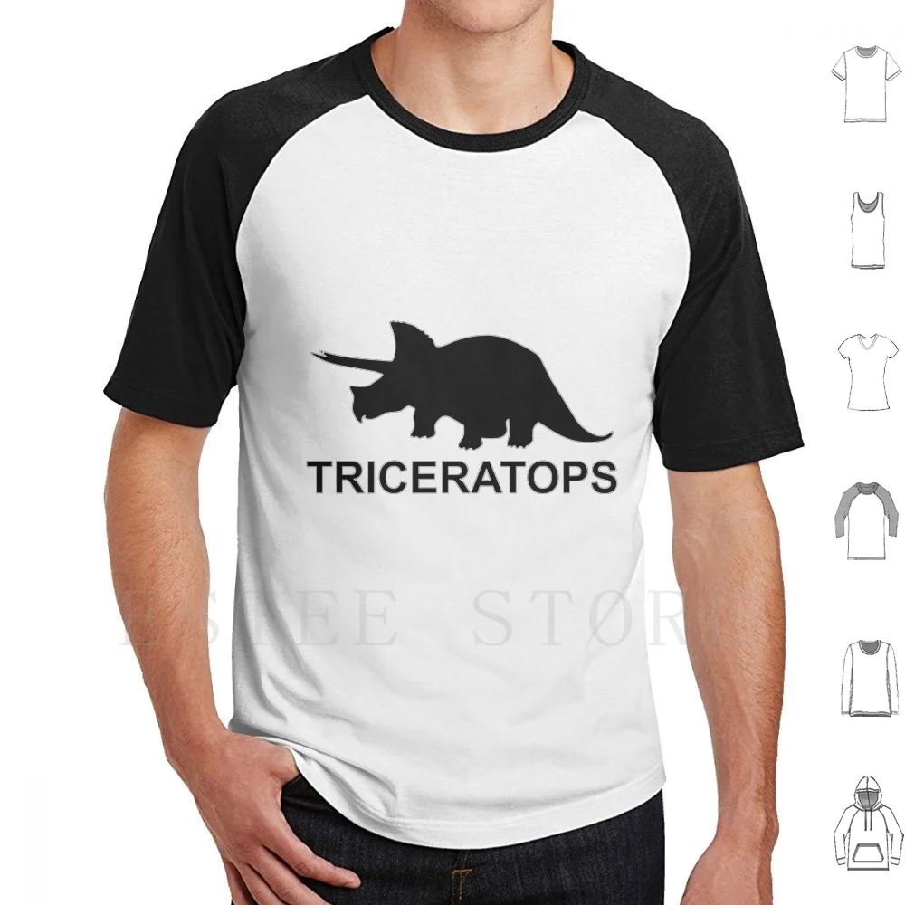 Triceratops In Black T Shirt DIY Big Size 100% Cotton Dino Triceratops Fun Trend Dinosaur