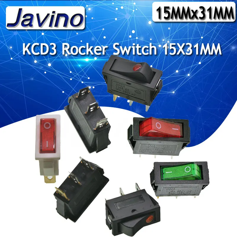 KCD3 Rocker Switch ON-OFF 2 Position 3 Pin Electrical equipment With Light Power Switch 16A 250VAC/ 20A 125VAC