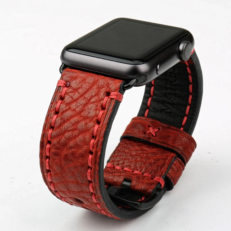 Imagem -04 - Maikes Pulseira de Couro Genuíno para Apple Ver Band 49 mm 45 mm 44 mm 40 mm 42 mm 41 mm para Iver se Série se para Homem