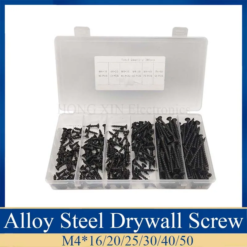 280pcs/Set Wood Screws black Phillips Head Micro Screws Self-tapping Electronic Alloy Steel Drywall Screw