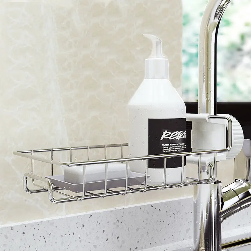 

Stainless Steel Faucet Rack Kitchen Storage Shelf Sponge Dish Cloth Finishing Rack Drain Rack Pool Rag For Kitchen Convenience