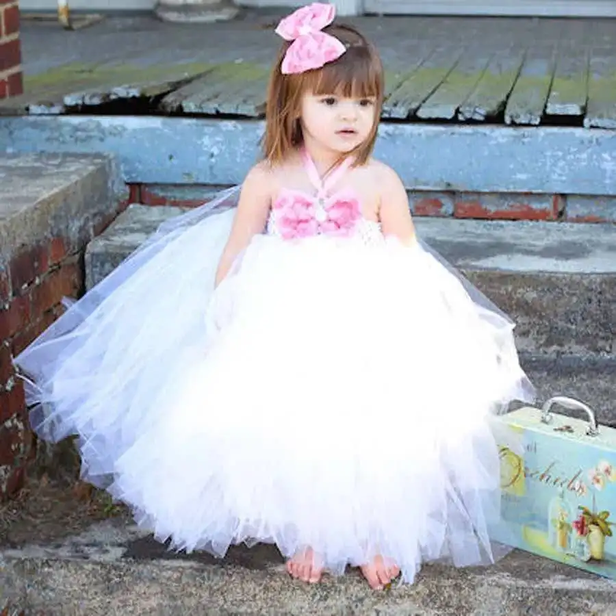 

Gorgeous Handmade Tutu Dress with Rosette Hair Clip Baby Girls Princess Wedding Party Tutu Gowns Children Fluffy Tutu