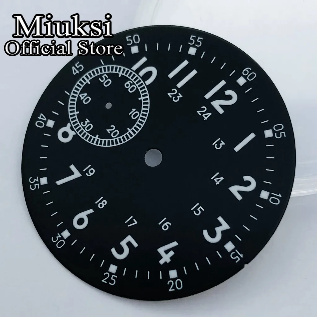 Miuksi 38.9mm black gray sterile watch dial luminous marks dial fit ETA 6497 or st36 movement