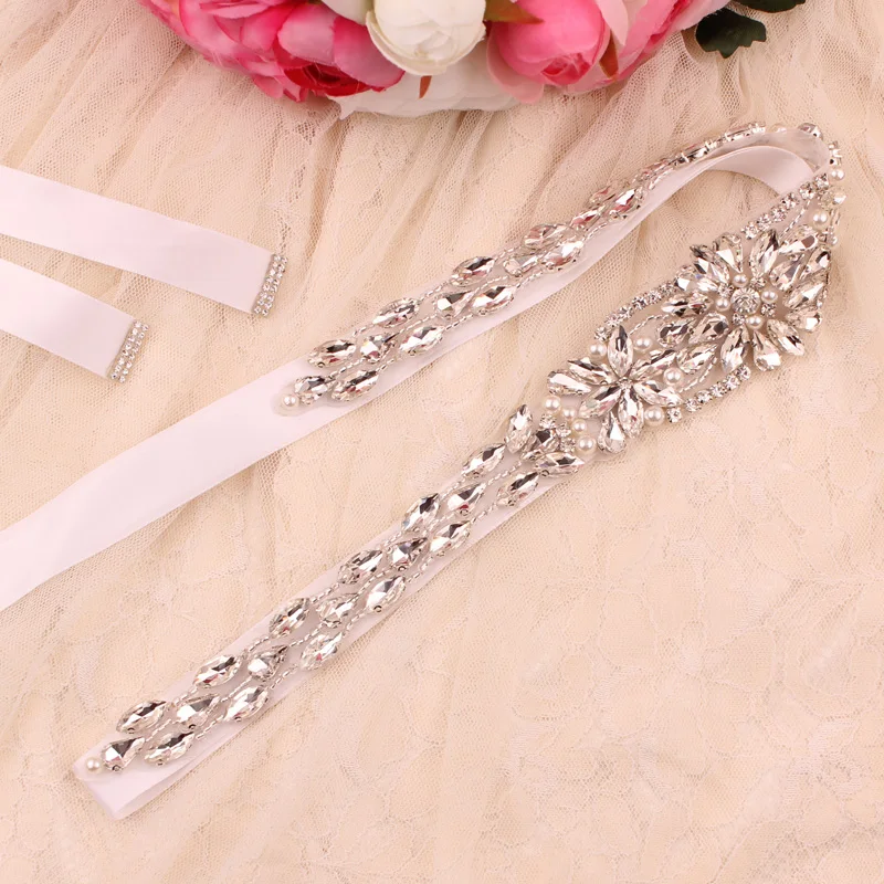 Cinture da sposa Bling Wedding Women Jewelry argento strass Pearl Crystal Sparkly Party Formal Dress Diamond Sash