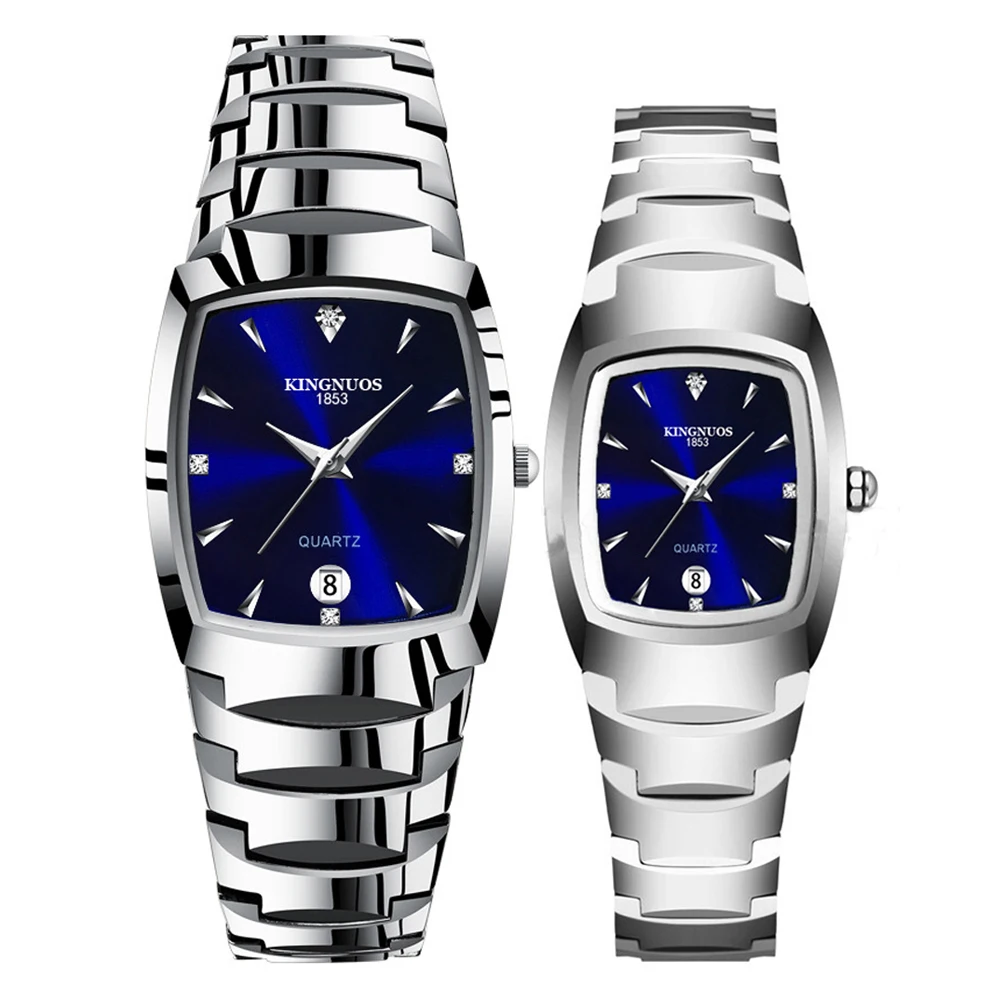 KINGNUOS Tungsten Steel Couple Watches for Lovers Fashion Fitable Quartz Wristwatches for Men and Women Pair Hours