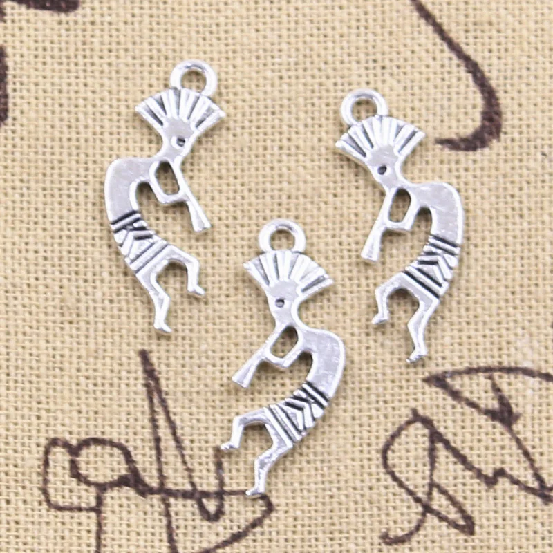 15pcs Charms Native Bumper Kokopelli 25x12mm Antique Silver Color Pendants Making DIY Handmade Tibetan Finding Jewelry