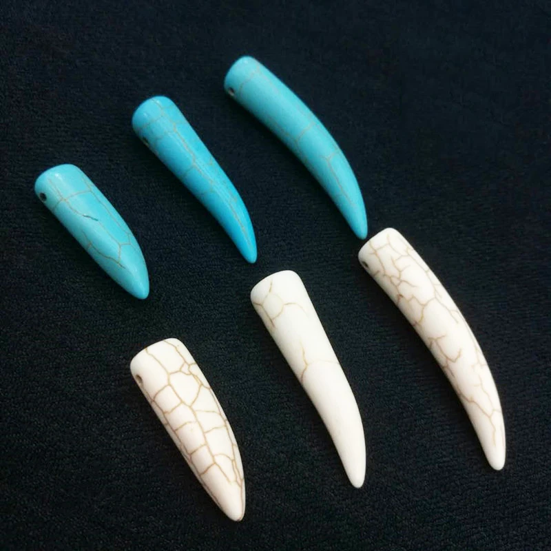 3PCS/Lot 30/40/50MM Ivory White Blue Horn Shape Natural Stone Turquoise Beads For DIY Necklace Bracelet Jewelry Making