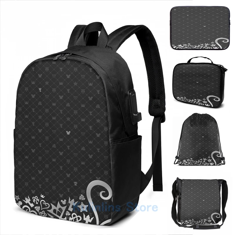 Funny Graphic print Kingdom Hearts Artwork USB Charge Backpack men School bags Women bag Travel laptop bag