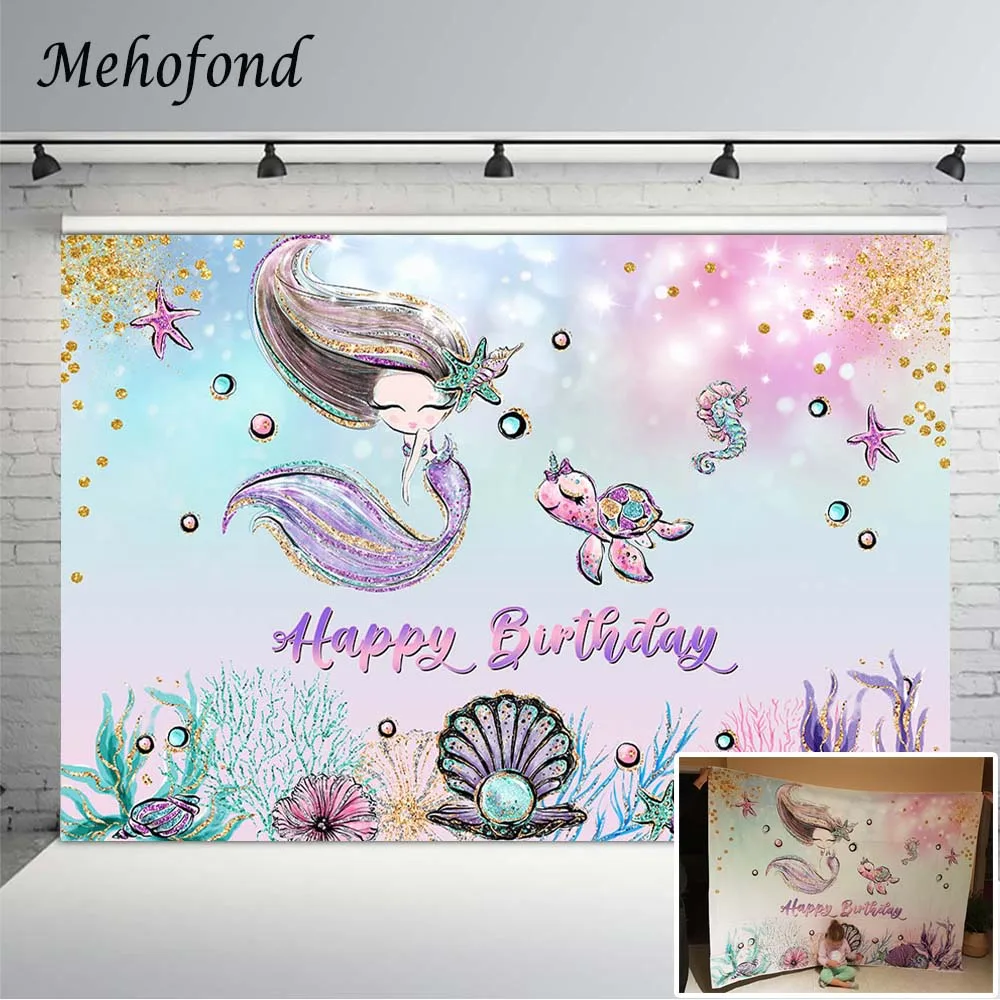 Mehofond Mermaid Birthday Backdrop Decoration Underwater Rainbow Bokeh Newborn Girl Baby Shower Photography Background Photocall