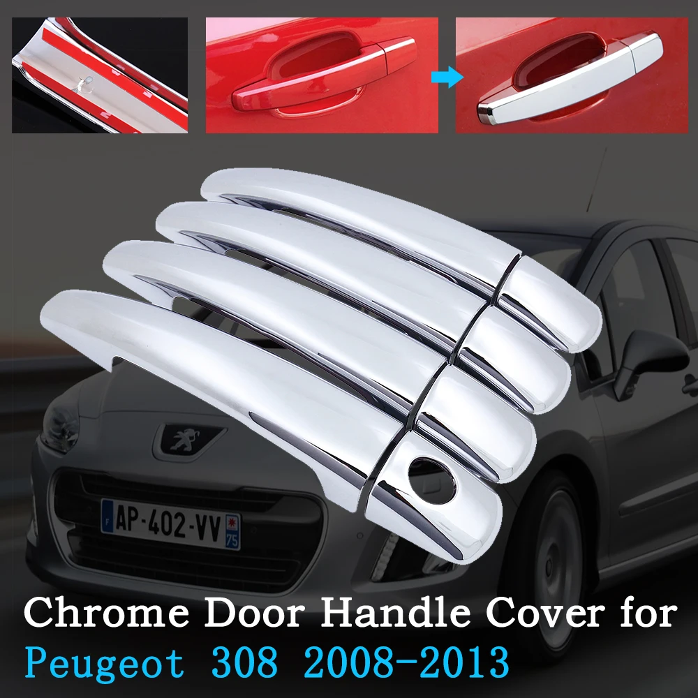 Chrome Car Door Handle Cover for Peugeot 308 sw cc RCZ 2008~2013 Trim Set Exterior Accessories Car Stickers 2009 2010 2011 2012