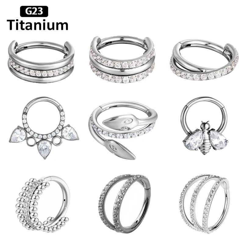 G23 Titanium Piercing Daith Zircon 8/10/12mm Hoop Nose Rings Hight Segment Clicker Septum Ear Tragus Helix Cartilage Earring 16G