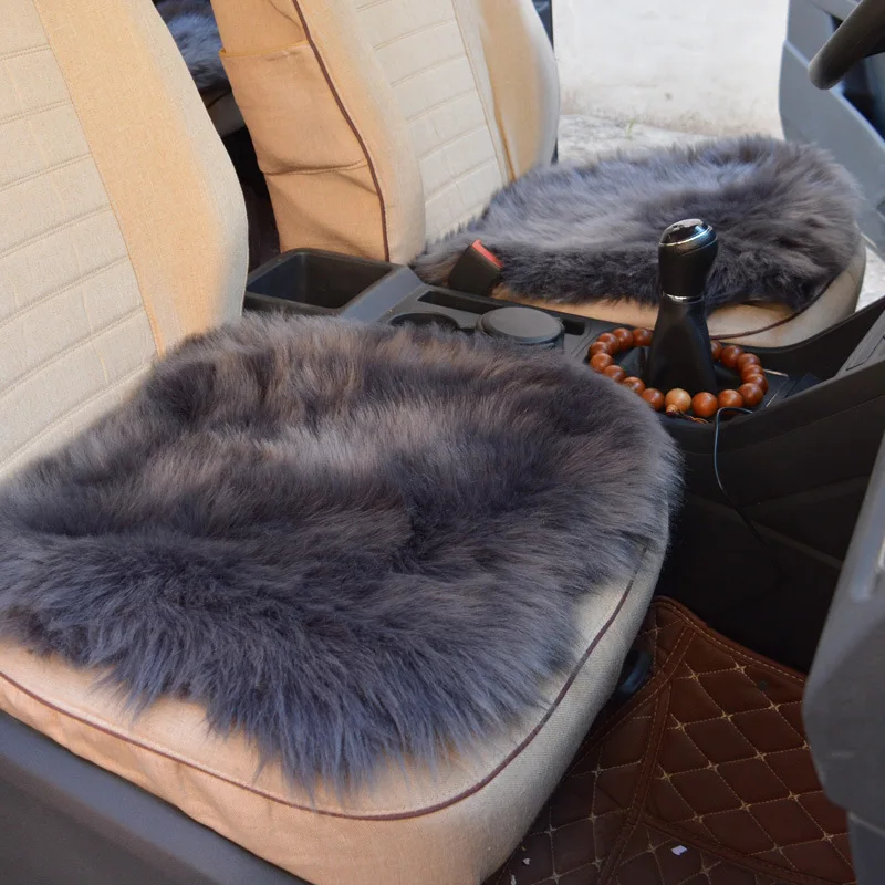 45*45cm Luxurious Natural Fur Authentic Soft Fluffy Wool Sheepskin Car Seat Cover for Automobile Interior Accessory Seat Cushion