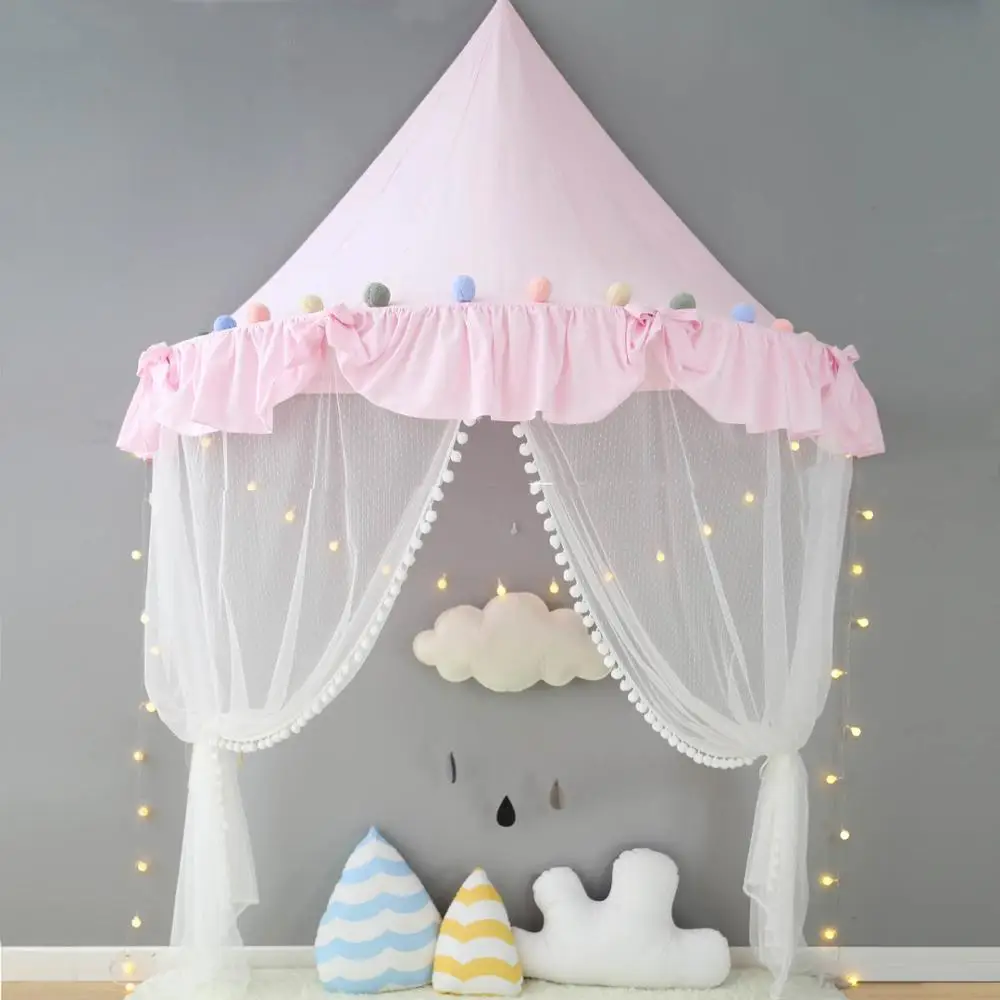 Children Play House Castle Kid Teepee Tents Cotton Foldable Tent Canopy Bed Curtain Baby Crib Netting Girls Boy Room Decoration