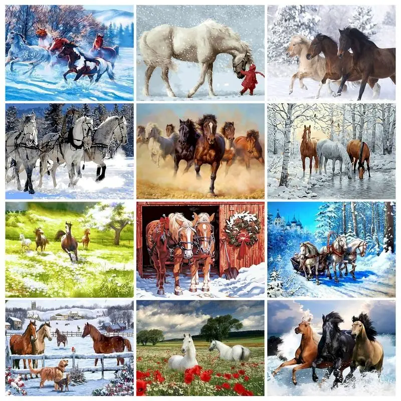 

PhotoCustom Painting By Numbers Horse DIY Oil Paint By Numbers On Canvas 60x75cm Frameless Number Painting Home Decor