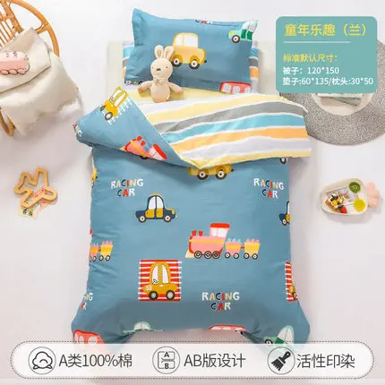 3Pcs Cotton Crib Bed Linen Kit Cartoon Baby Bedding Set Includes Pillowcase Bed Sheet Duvet Cover Without Filler