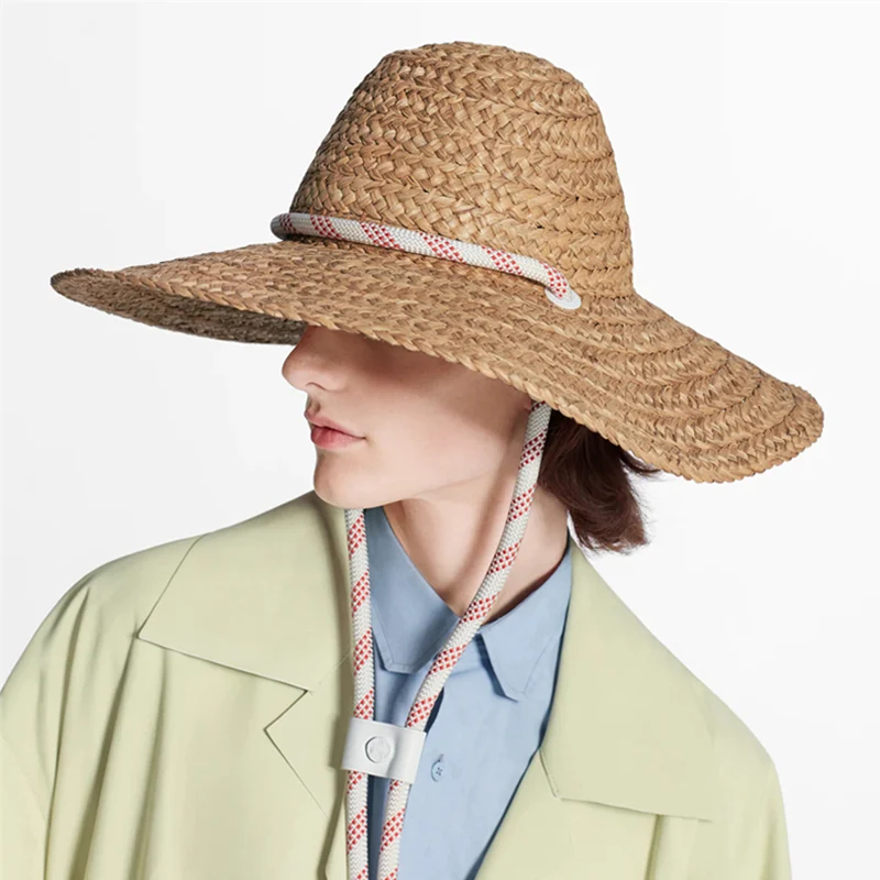 

Fashion Wide Brim Straw Fedora Hat Dome Solid Color Summer Hat for Women Beach Hat Jazz Hat Kentucky Derby Hat Windproof Rope