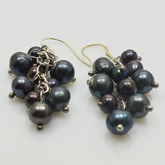 Freshwater pearl earrings,cluster grape pearl earring,925 sterling silver hook,4-9mm Natural black color real pearl jewelry