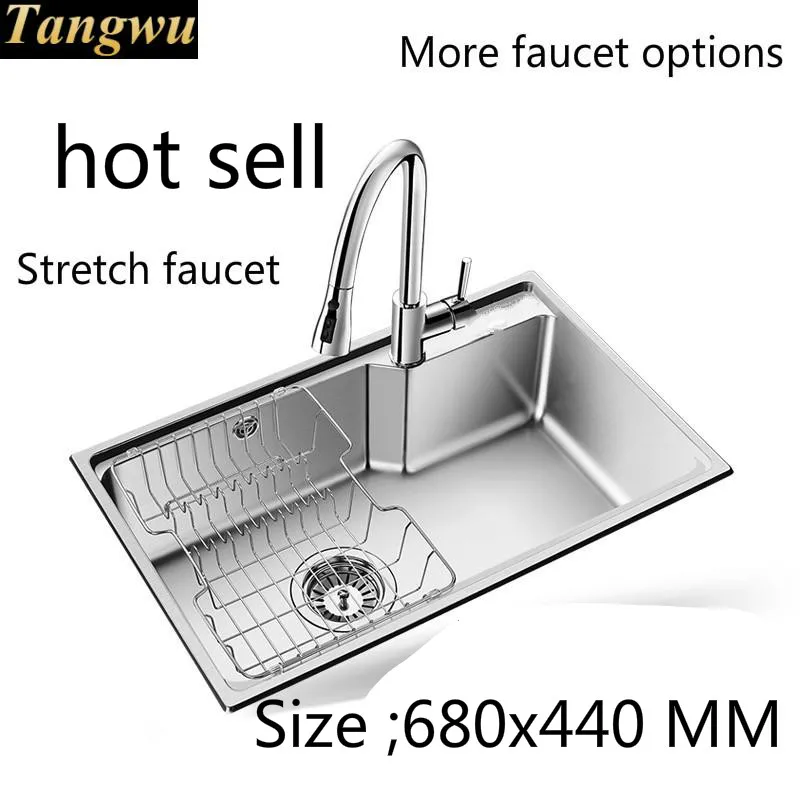 

Free shipping Standard food grade durable 304 stainless steel kitchen tank sink single slot hot sell 680x440 MM