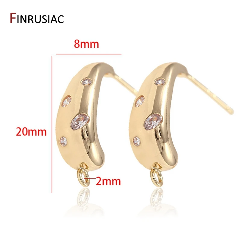 14K Gold Plated Inlaid Zircon Stud Earrings Hooks Fashion C Shape Earring Base Connectors Linker DIY Earrings Making Accessories