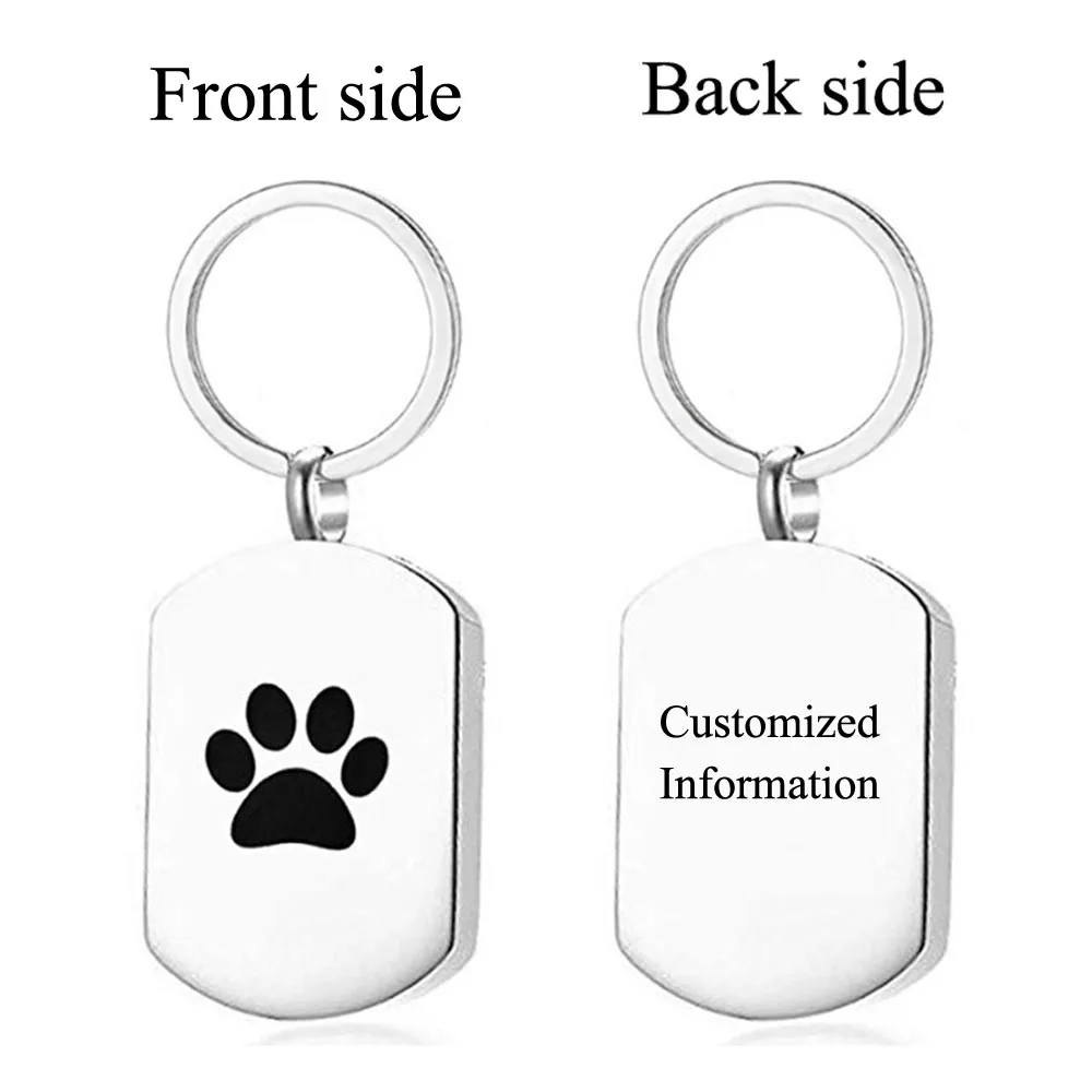 Custom Stainless Steel Cremation Pets Paw Keychain Urn Key Ring Dog Cats Memorial Ashes Holder For Pets Owner