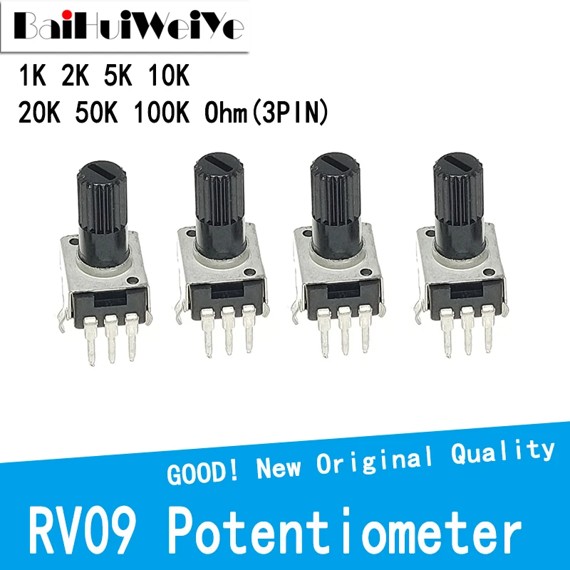 10PCS/LOT RV09 Vertical 12.5mm Shaft 1K 2K 5K 10K 20K 50K 100K 0932 Adjustable Resistor 9 Type 3Pin Seal Rotary Potentiometer