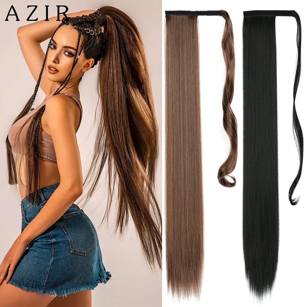 32Inch Synthetic Hair Fiber Heat-Resistant Straight Hair With Ponytail Fake Hair Chip-in Hair Extensions Pony Tail Wig