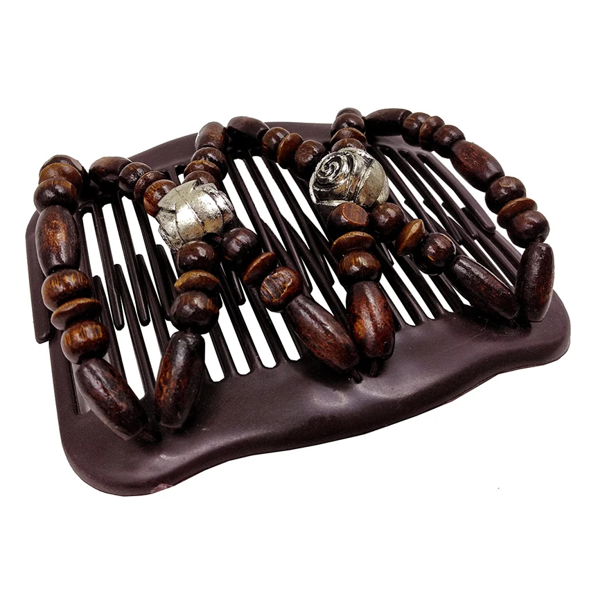 Thick Hair Clip Combs Wood Beaded Stretch Double Side Combs Clips Hair Accessories for Girls Women Bun Hair - Bun Maker