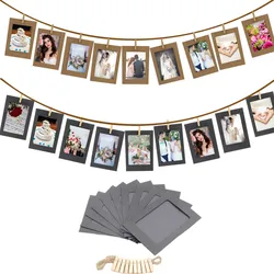 10 Pcs Combination Paper Frame with Clips DIY Kraft Paper Picture Frame Hanging Wall Photos Album 2M Rope Home Decoration Craft