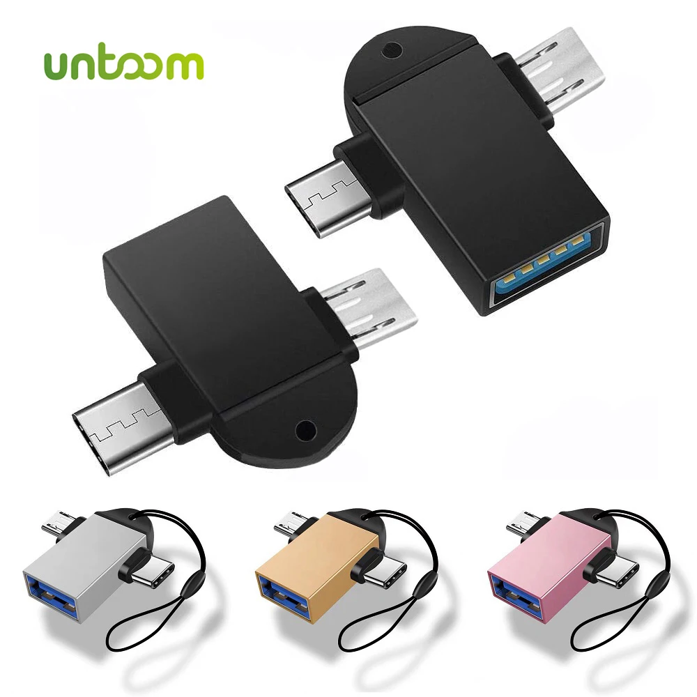 Untoom 2 in 1 OTG Adapter USB 3.0 to Type C Micro USB Flash Disk Mouse Connector for Android Smartphone on The Go Converter