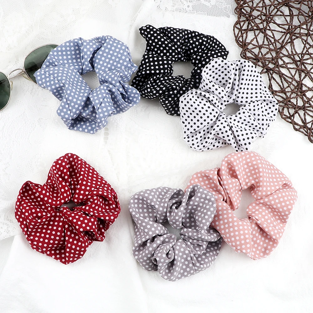 Women Girls Hair Bands Ties Satin Yarn Cotton Rubber Band Plaid Heart Pattern Korean Elastic Scrunchies Hair Accessories Holder