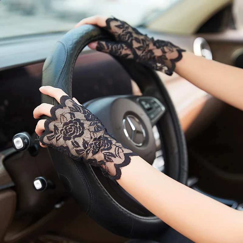 Women Fashion Sexy Lace Floral Gloves Office Lady Summer Outdoor Riding Driving Sunscreen Bride Wedding Mitts Girls Party Gift